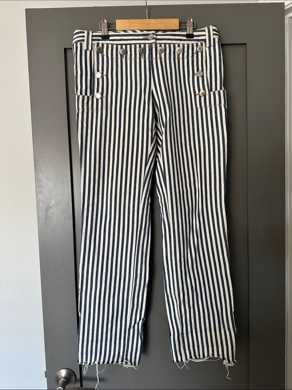 Dolce & Gabbana Navy and White Vertical Stripe Straight-Leg Pants